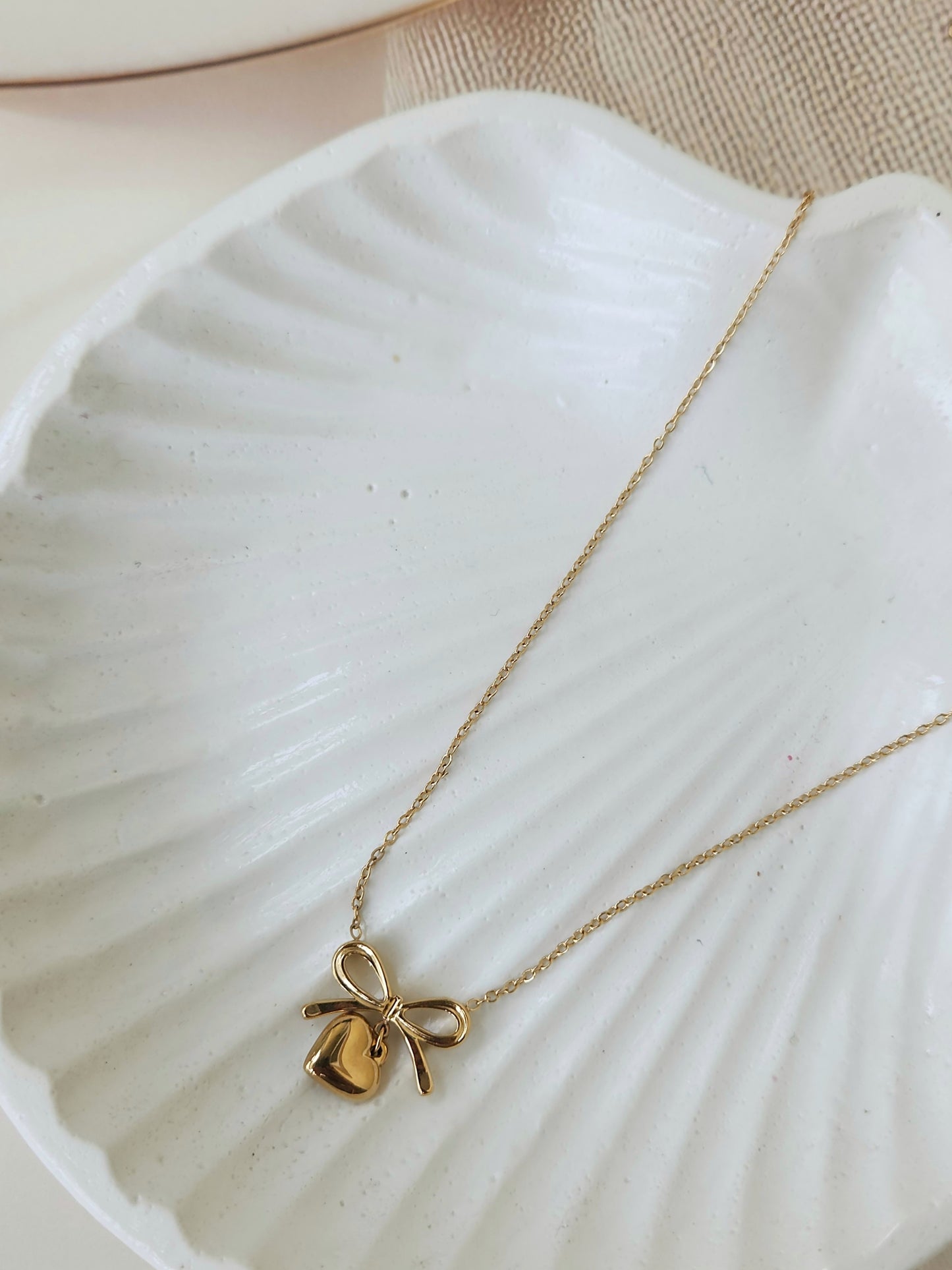 Bow and Heart Pendant Necklace