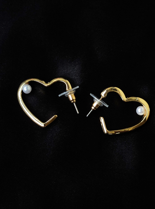 Heart-Shaped Pearl Hoop Earrings