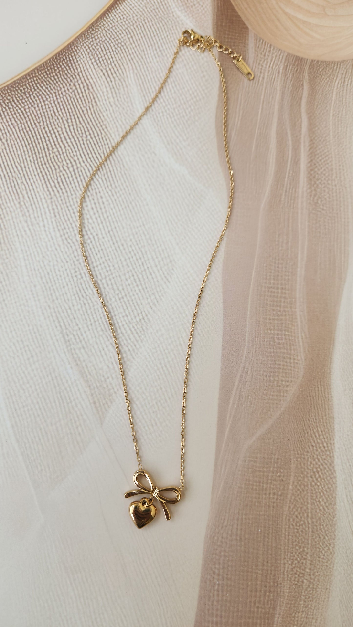 Bow and Heart Pendant Necklace