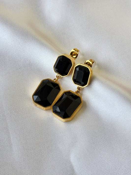 Gold-Plated Black Onyx Drop Earrings