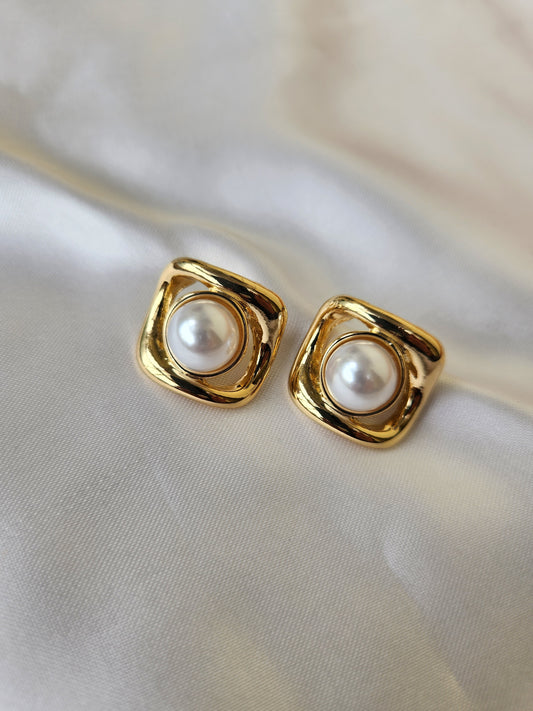 Classic Pearl Gold-Plated Stud Earrings