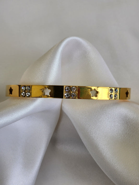 Gold-Plated Star and Crystal Bangle Bracelet