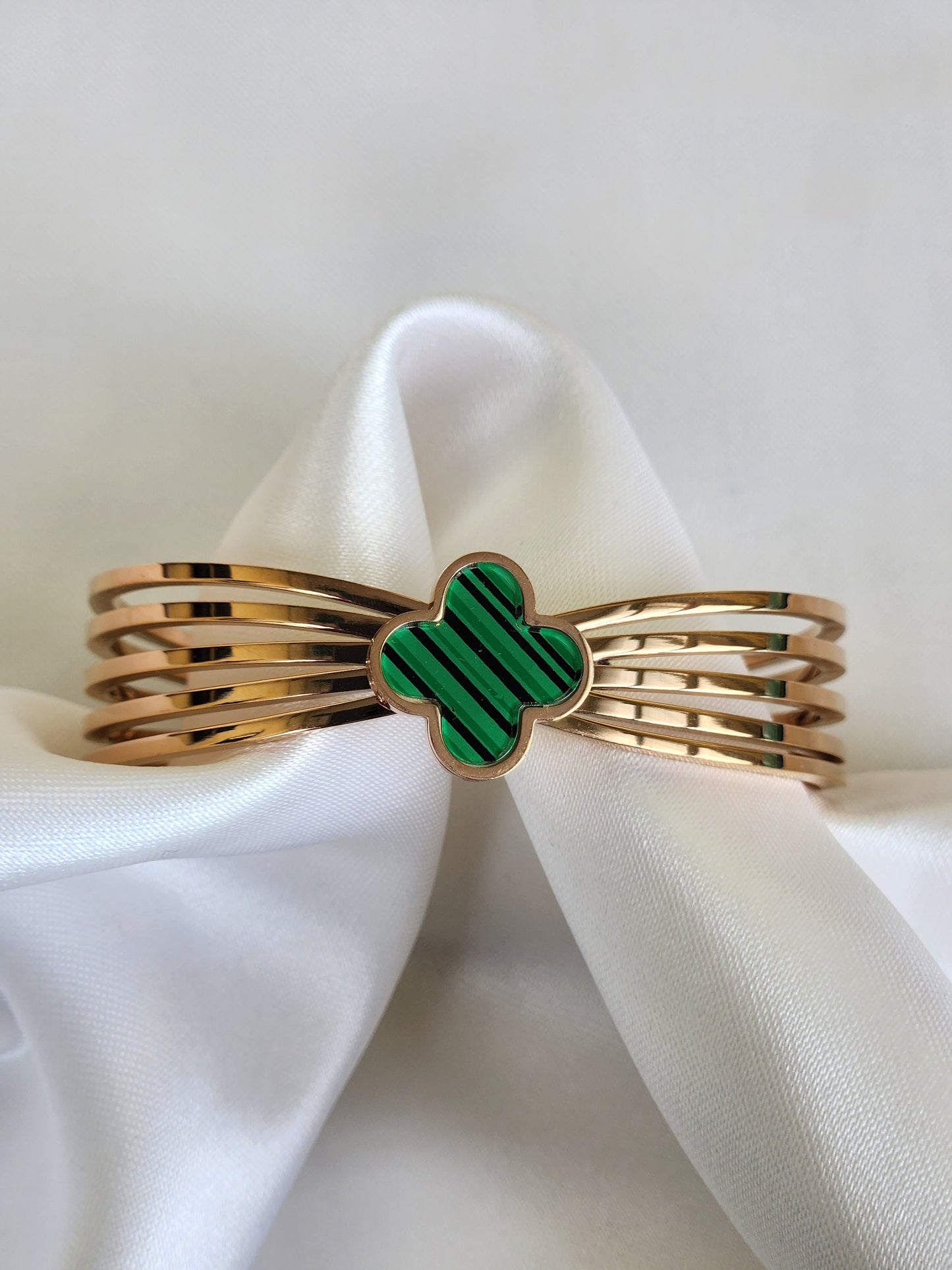 Striking Malachite Clover Cuff Bracelet