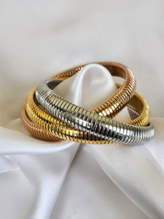 Tri-Color Metallic Coil Bangle Set