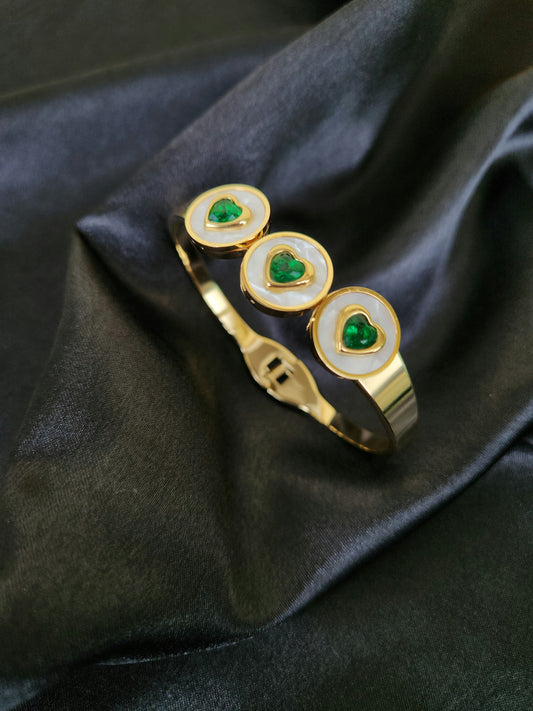 Triple Heart Emerald Bangle Bracelet