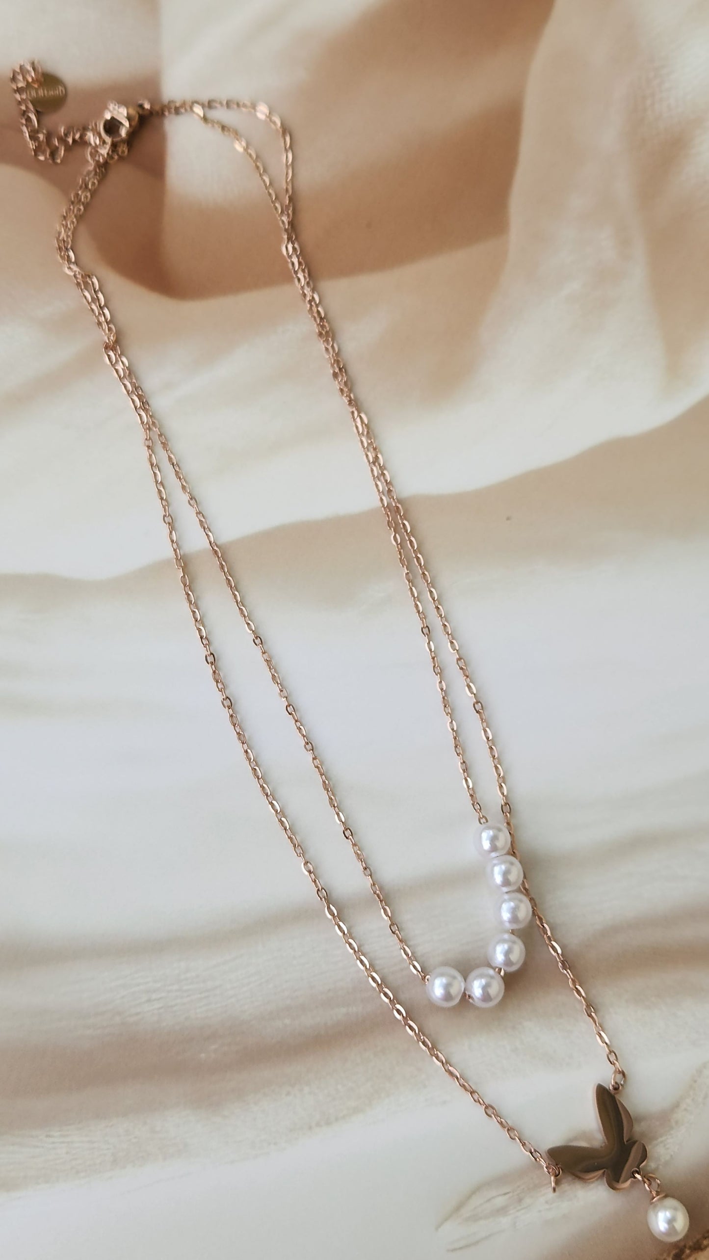 Pearl and Butterfly Layered Necklace