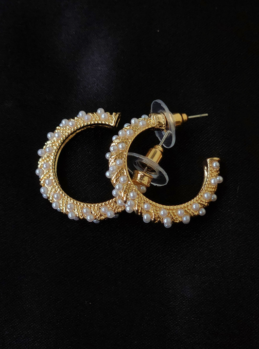 Pearl-Studded Hoop Earrings