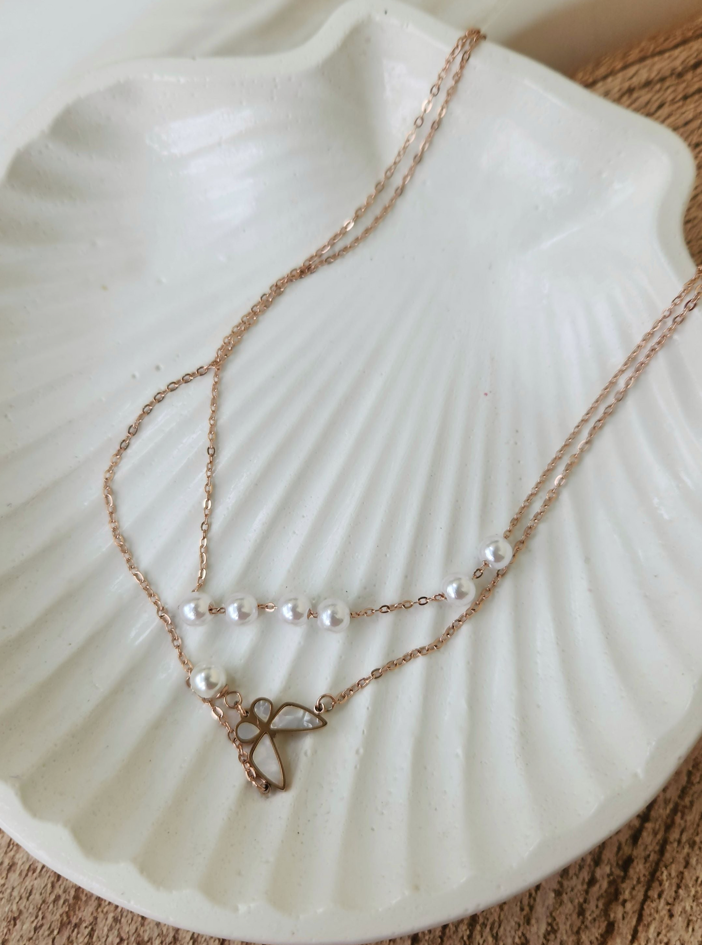 Pearl and Butterfly Layered Necklace